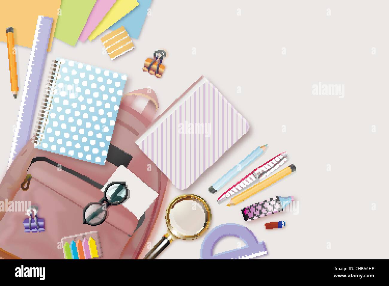 Realistische Back School Vektor Design Illustration Hintergrund Stock Vektor