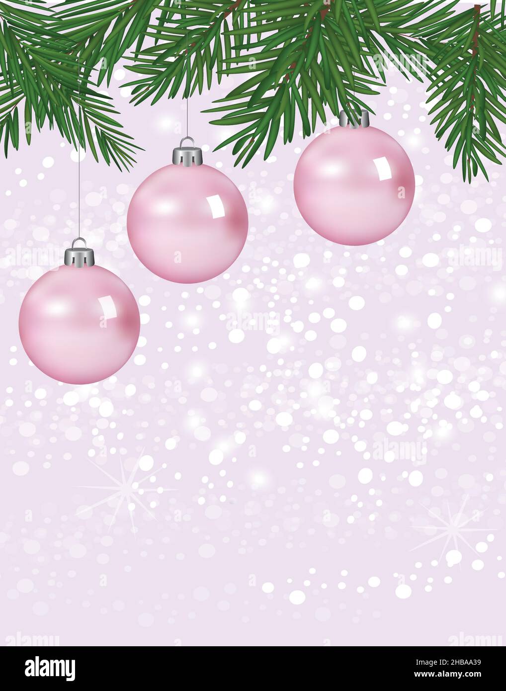 Weihnachtskarte mit rosa Kugeln, Vektor Stock Vektor