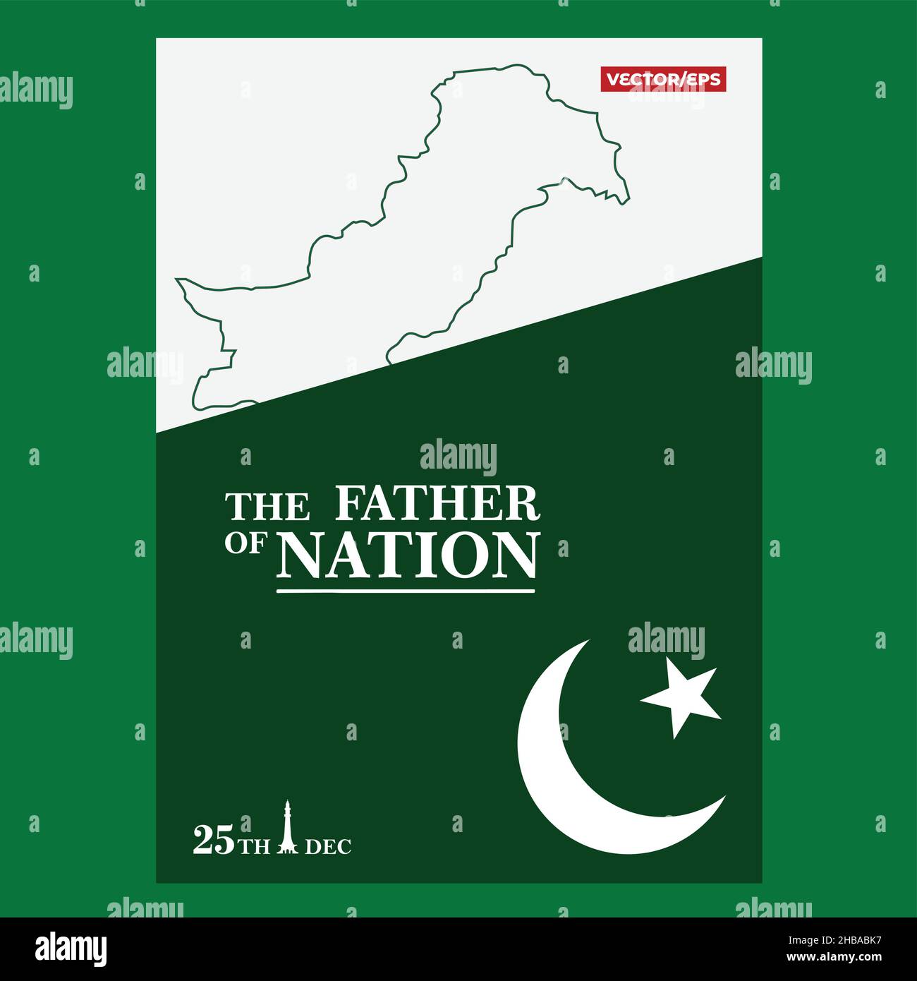 Vaterland Quaid e Azam Day-Fest mit englischer Typografie und Pakistan-Karte Gründer von Pakistan Stock Vektor