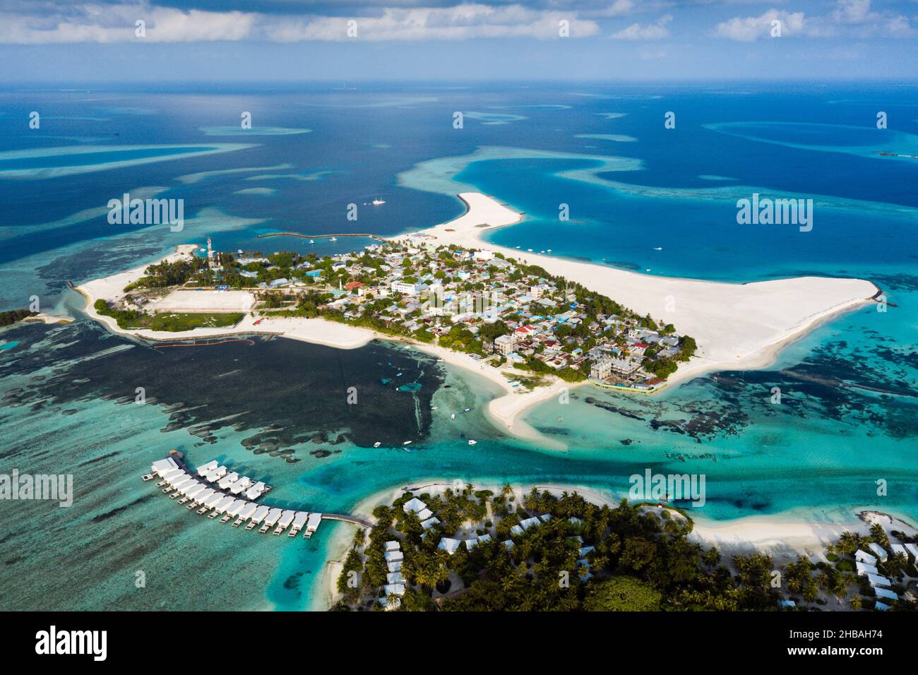 Bewohnte Insel Guraidhoo, Süd-Male-Atoll, Indischer Ozean, Malediven Stockfoto