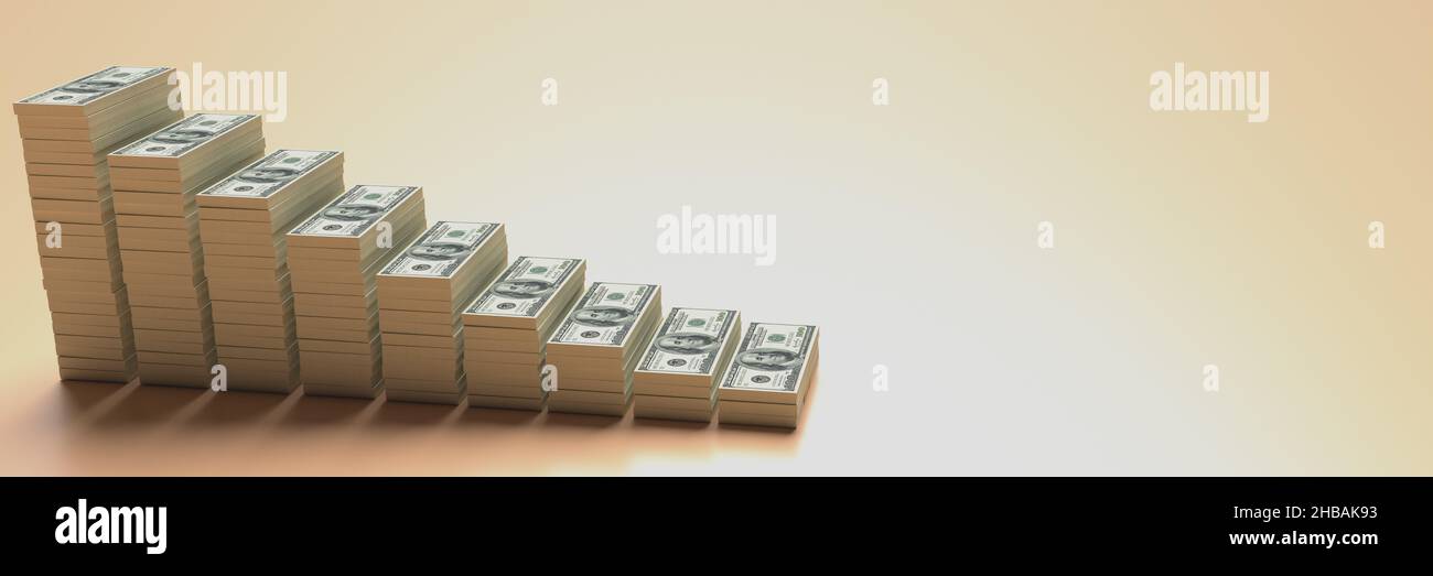 Große Geldstapel aus Dollar mit leerem Kopierraum Hintergründe. Finanzkonzept Stockfoto