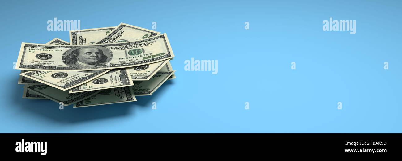 Geld stapelt sich aus Dollar mit leerem Kopiebereich. Finanzkonzept Stockfoto