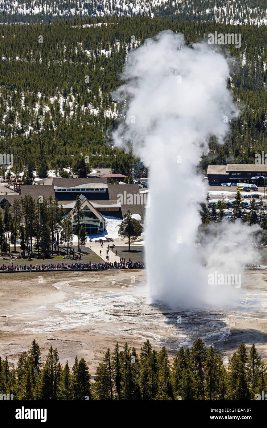 Old Faithful Eruption vom Observation Point Yellowstone National Park, Wyoming, Vereinigte Staaten von Amerika. Eine einzigartige, optimierte Version eines Bildes von NPS Ranger JW Frank; Quelle: NPS/Jacob W. Frank Stockfoto