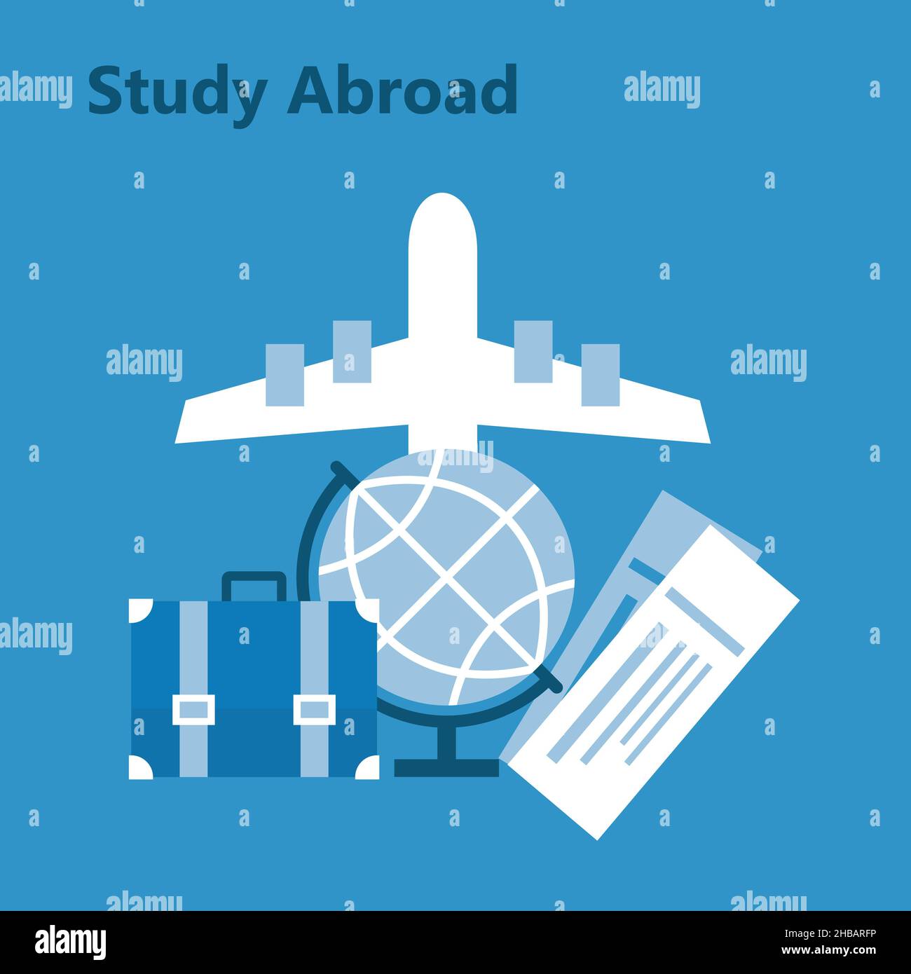 Study Abroad Konzeptvisualisierung, Vektordarstellung, Study Abroad Icons Set. Stock Vektor