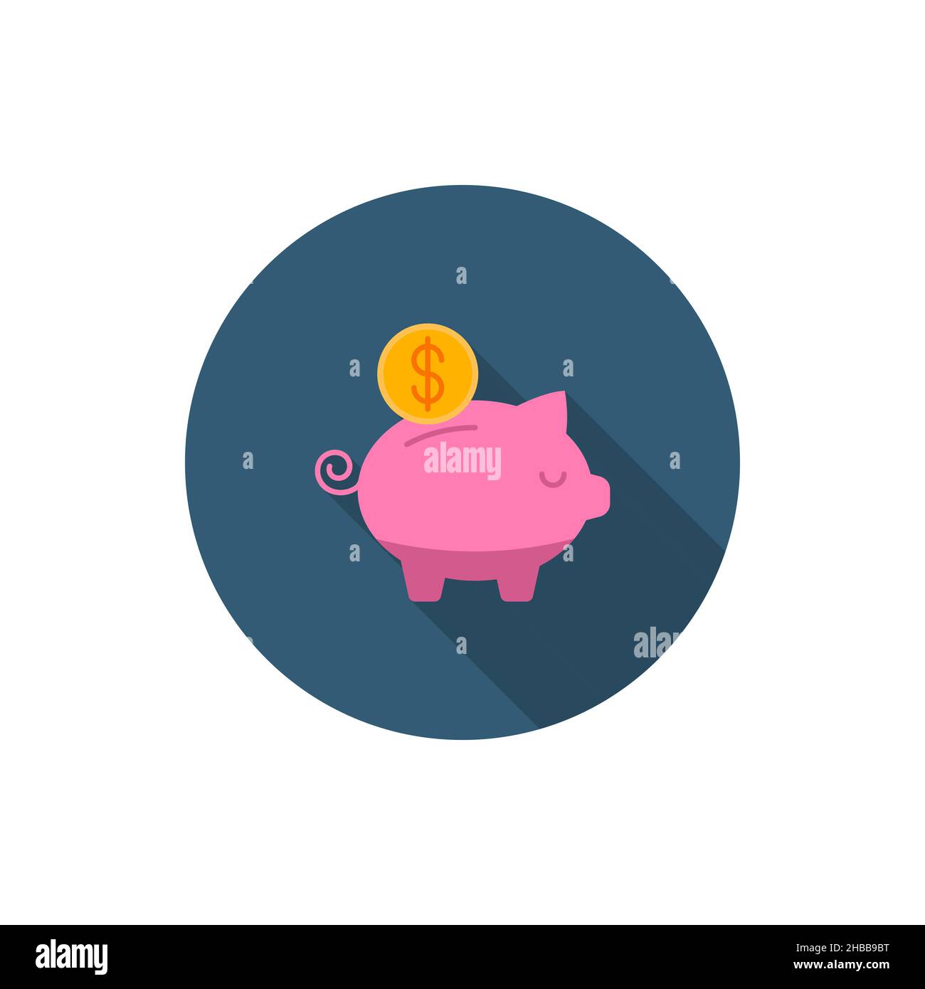 Sparschwein-Vektor-Symbol-Symbol, flaches Design, langer Schatten Stock Vektor