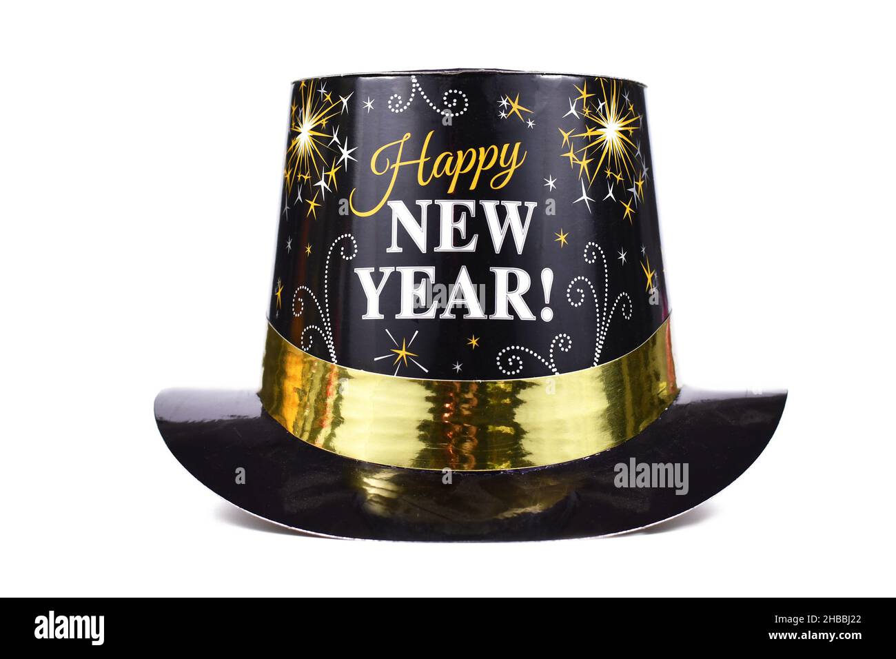 Schwarze Neujahr Party Papier Zylinder Hut auf weißem Hintergrund Stockfoto