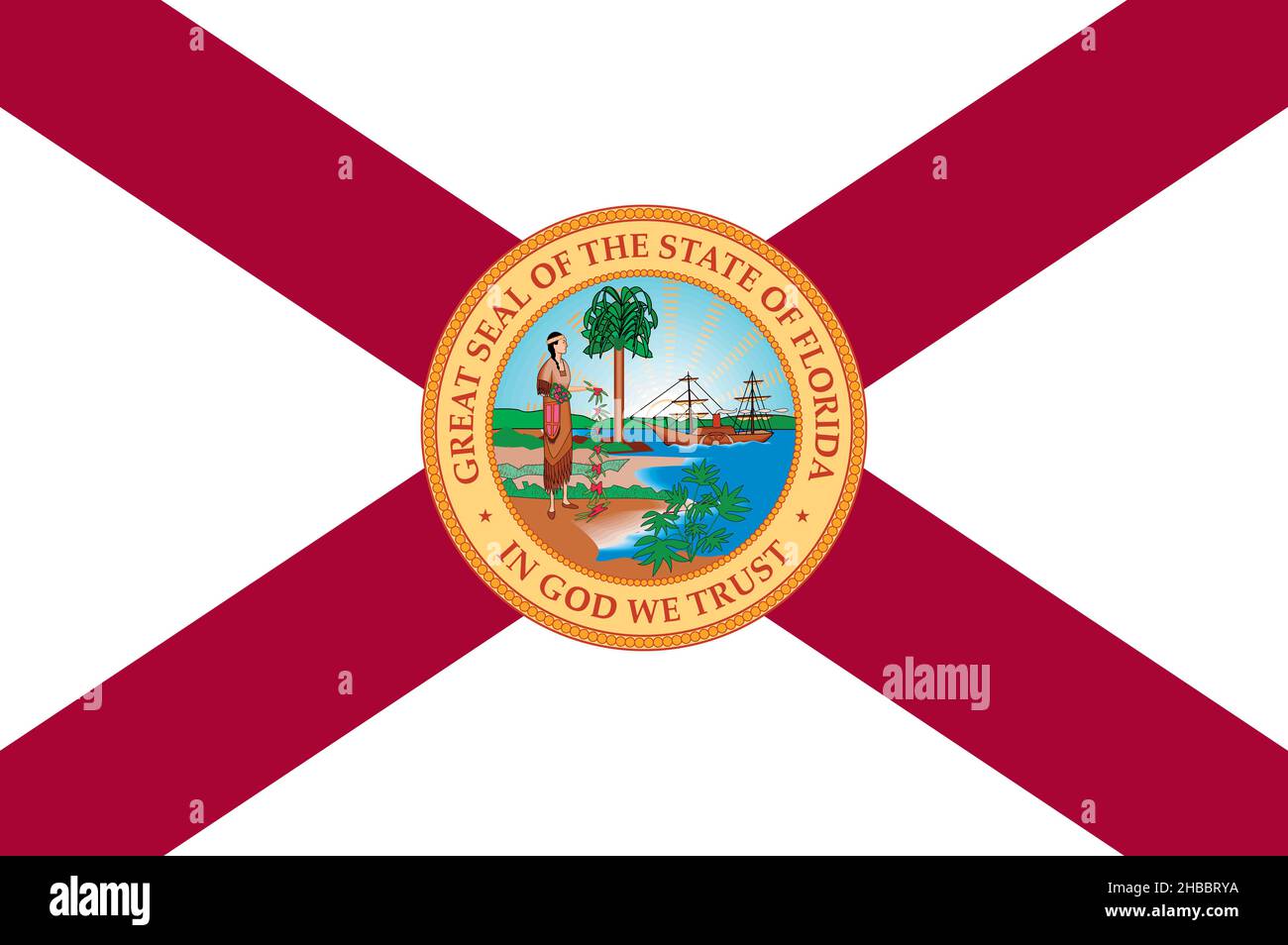 Draufsicht auf Florida 1900 1985, USA Flagge, kein Fahnenmast. Ebene Design Layout Flag Hintergrund Stockfoto