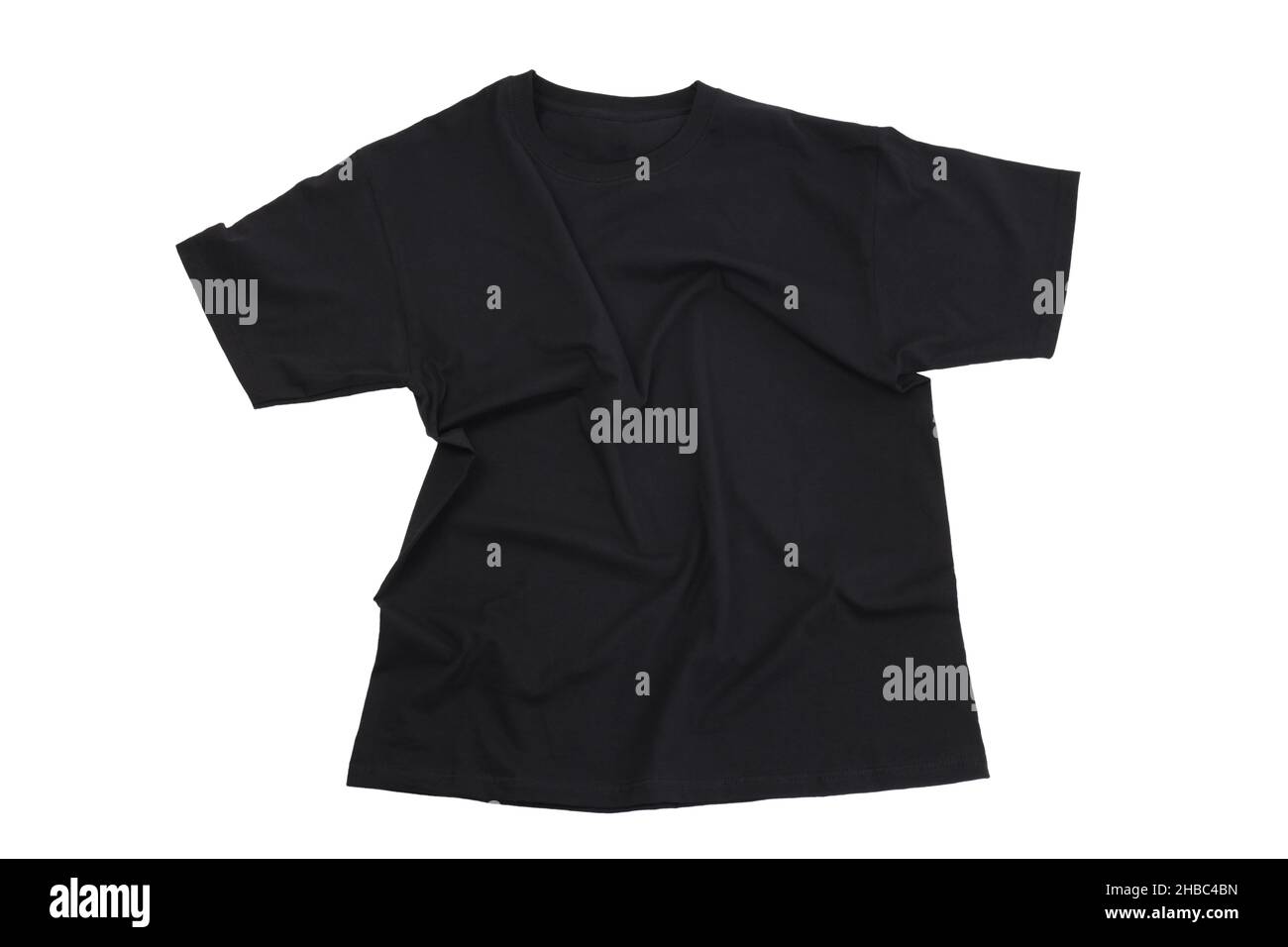 Blank schwarzes T-Shirt isoliert auf weißem Hintergrund Stockfoto