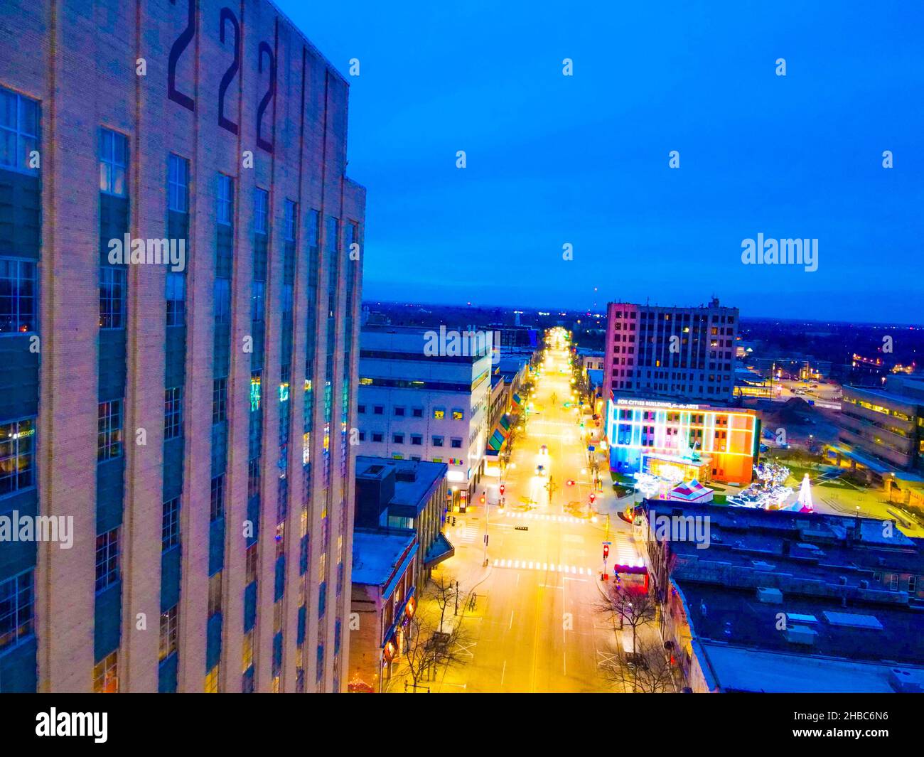 Die Innenstadt von Appleton Wisconsin am frühen Morgen, bevor die Menschen beginnen, sich zu bewegen. Stockfoto