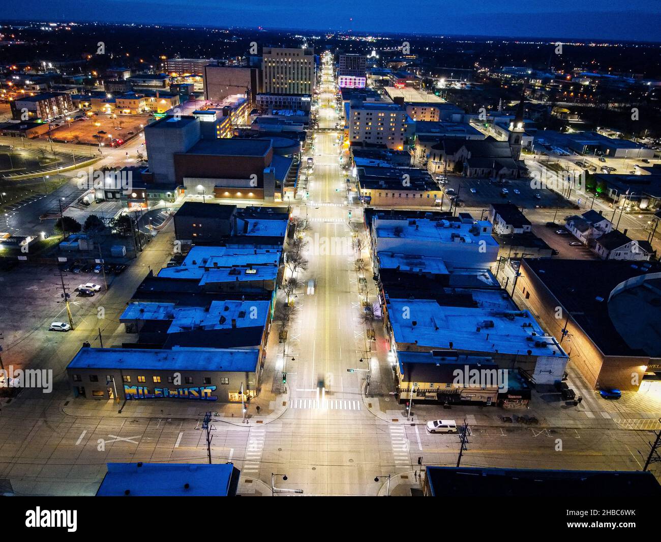 Die Innenstadt von Appleton Wisconsin am frühen Morgen, bevor die Menschen beginnen, sich zu bewegen. Stockfoto