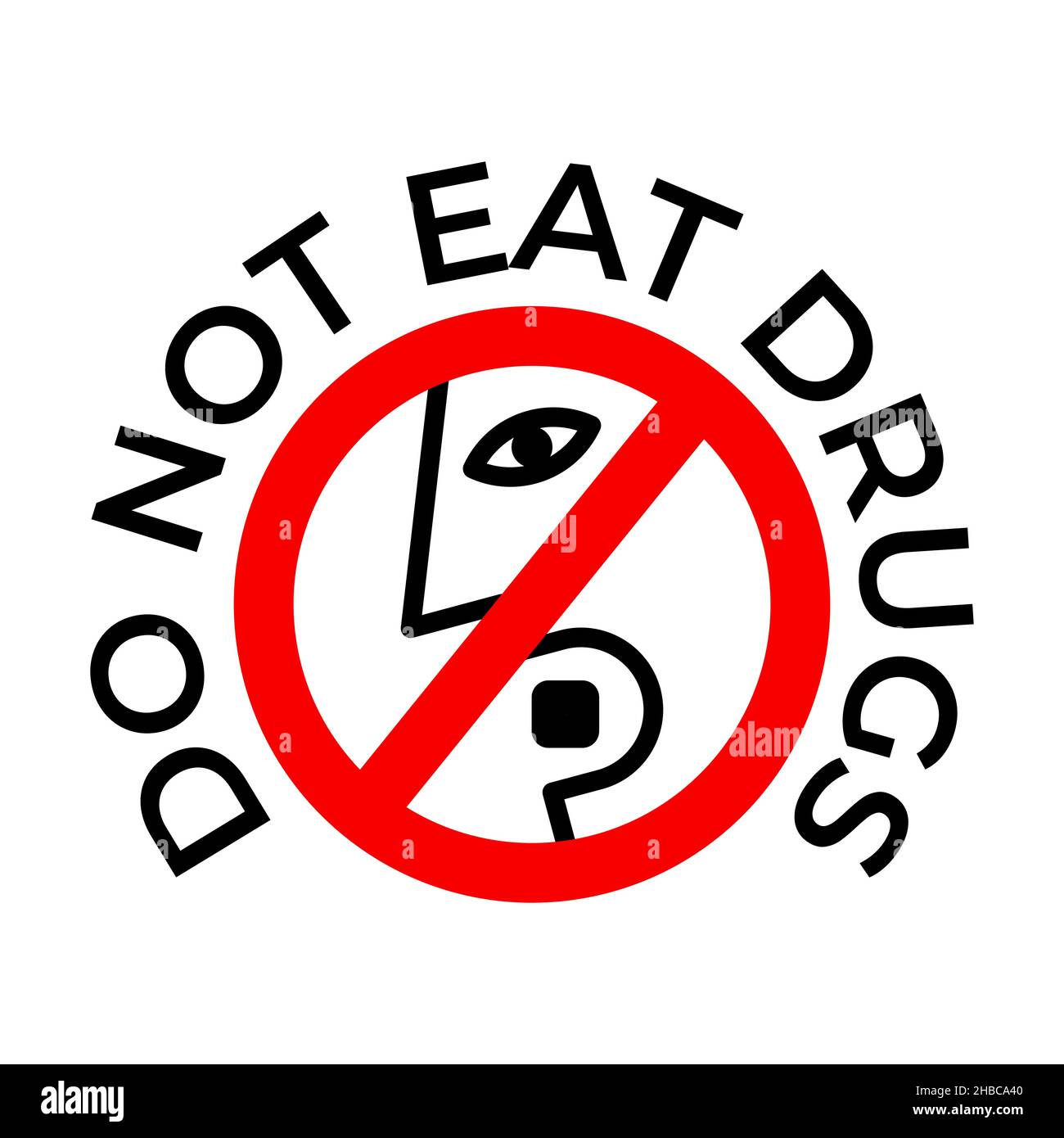 Symbol „Keine Drogen essen“. Drogenkonsum verboten Stock Vektor