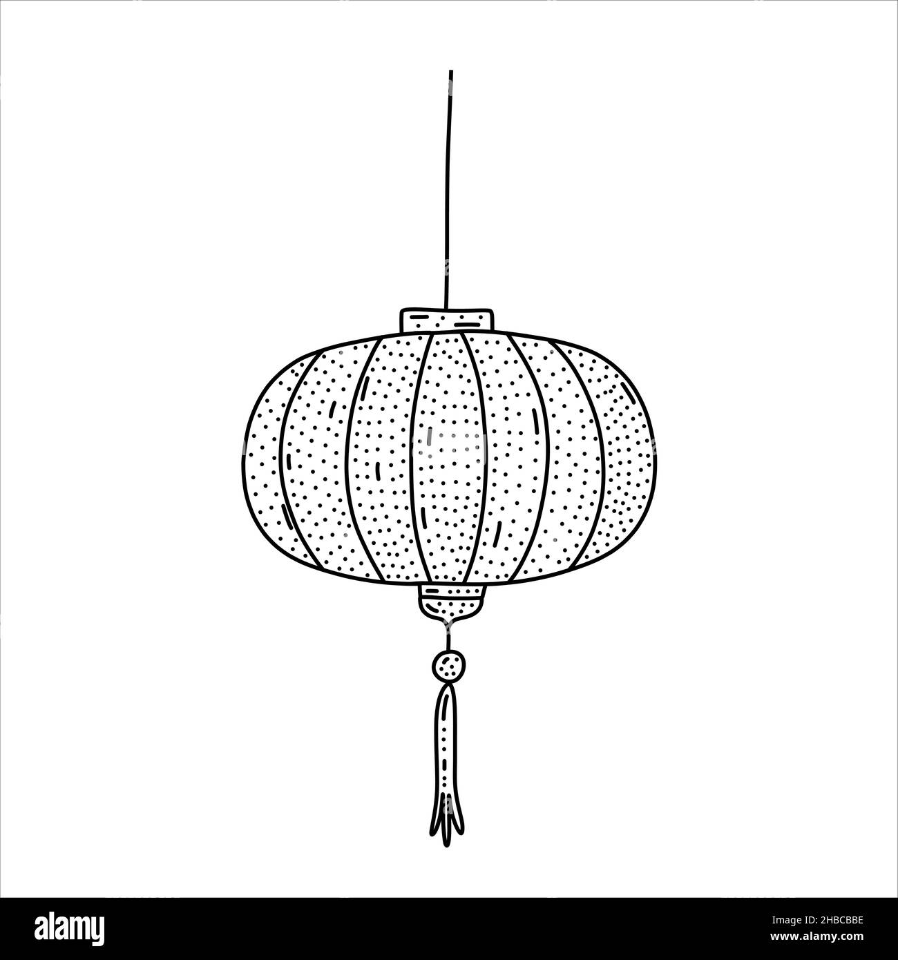 Chinesische Taschenlampe handgezeichnet im Doodle-Stil. Niedliches Design für jeden Zweck. Hängende Laterne in der Form Stock Vektor