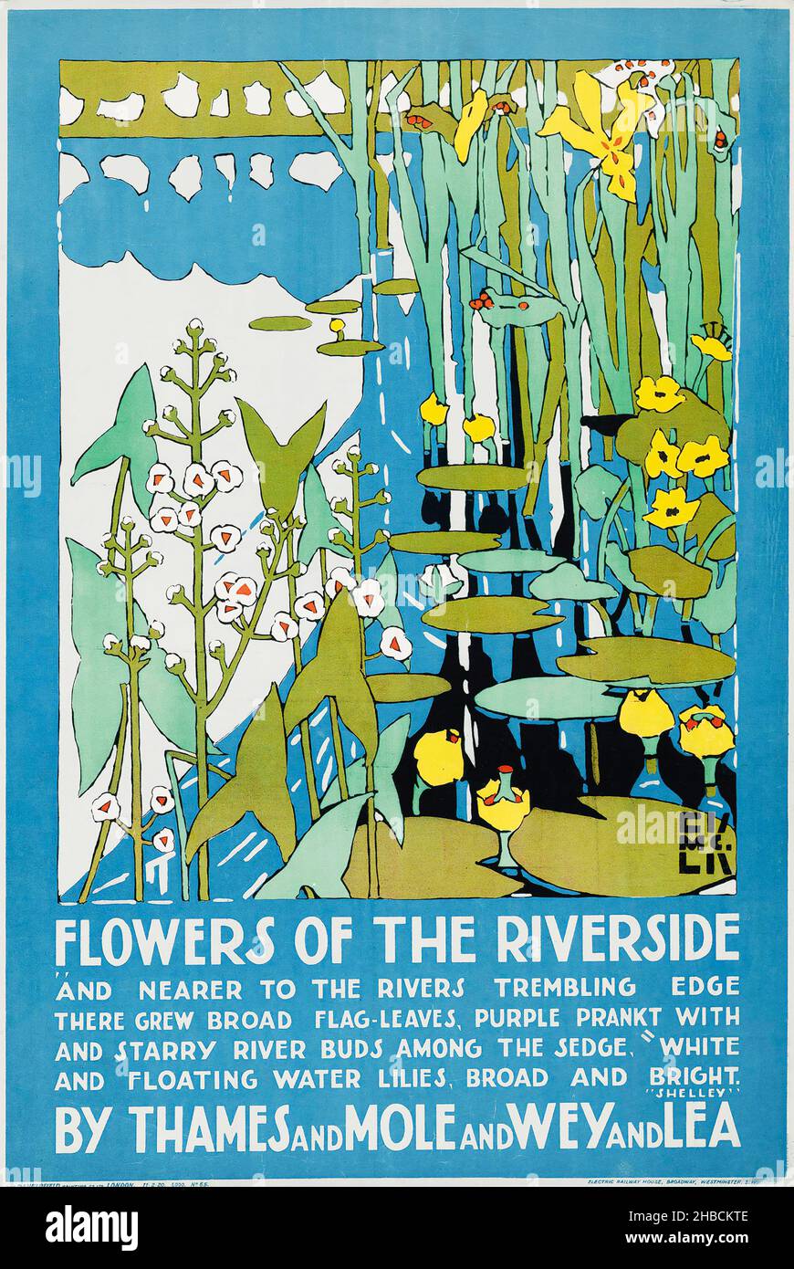 Flowers of the Riverside, von Edward McKnight Kauffer, 1920 - Vintage-Werbung für das Londoner Transit-System, London Underground Stockfoto