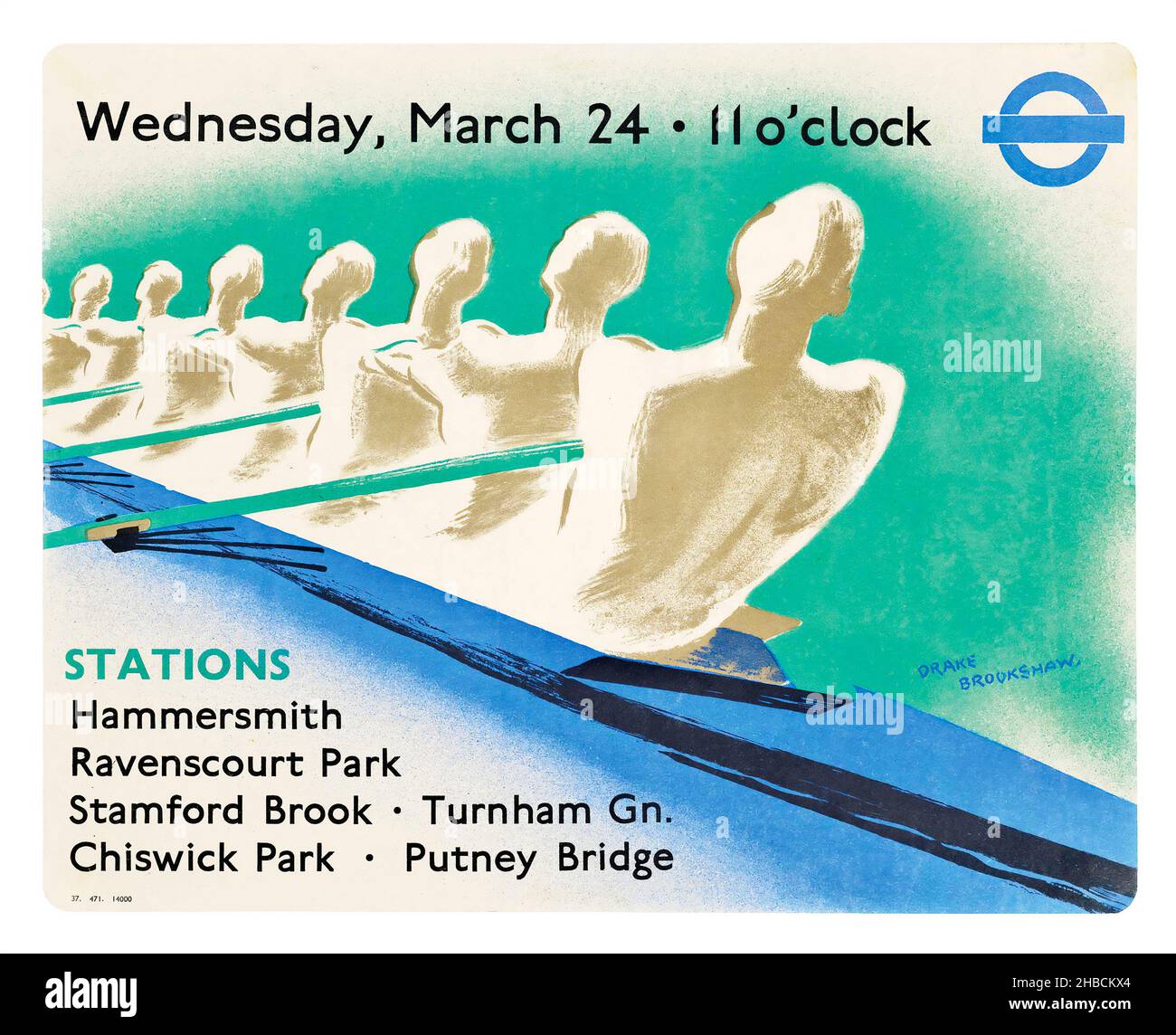 Boat Race, von Percy Drake Brookshaw, 1937 - Vintage-Werbung für das Londoner Transit-System, London Underground Stockfoto Boat Race, von Percy Drake Brookshaw, 1937 - Vintage-Werbung für das Londoner Transit-System, London Underground Stockfoto