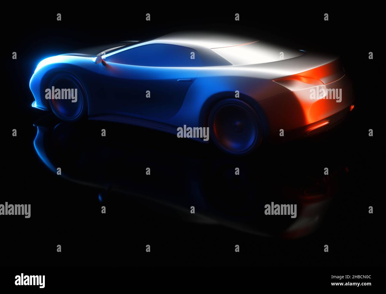 Sportwagen-Konzept in 3D Software hergestellt. Automobilprototyp und Designkonzept. Stockfoto