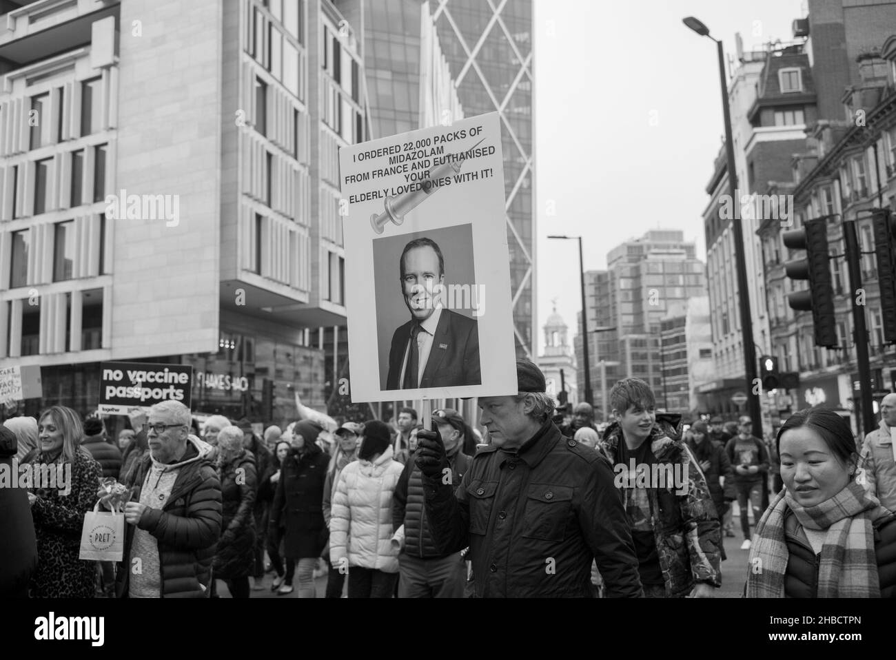 Anti-Impfstoff-März in London, 18th. Dezember 2021 Stockfoto