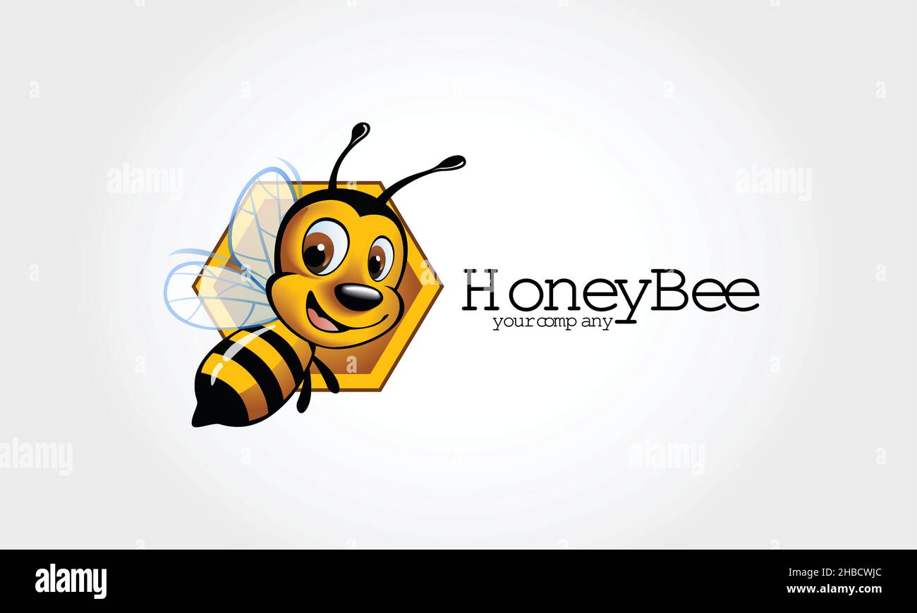 Honey Bee Logo Cartoon Charakter. Vector Bee-Symbol. Cartoon nette helle Biene auf stilvollem weißen Hintergrund. Vektorlogo. Stock Vektor