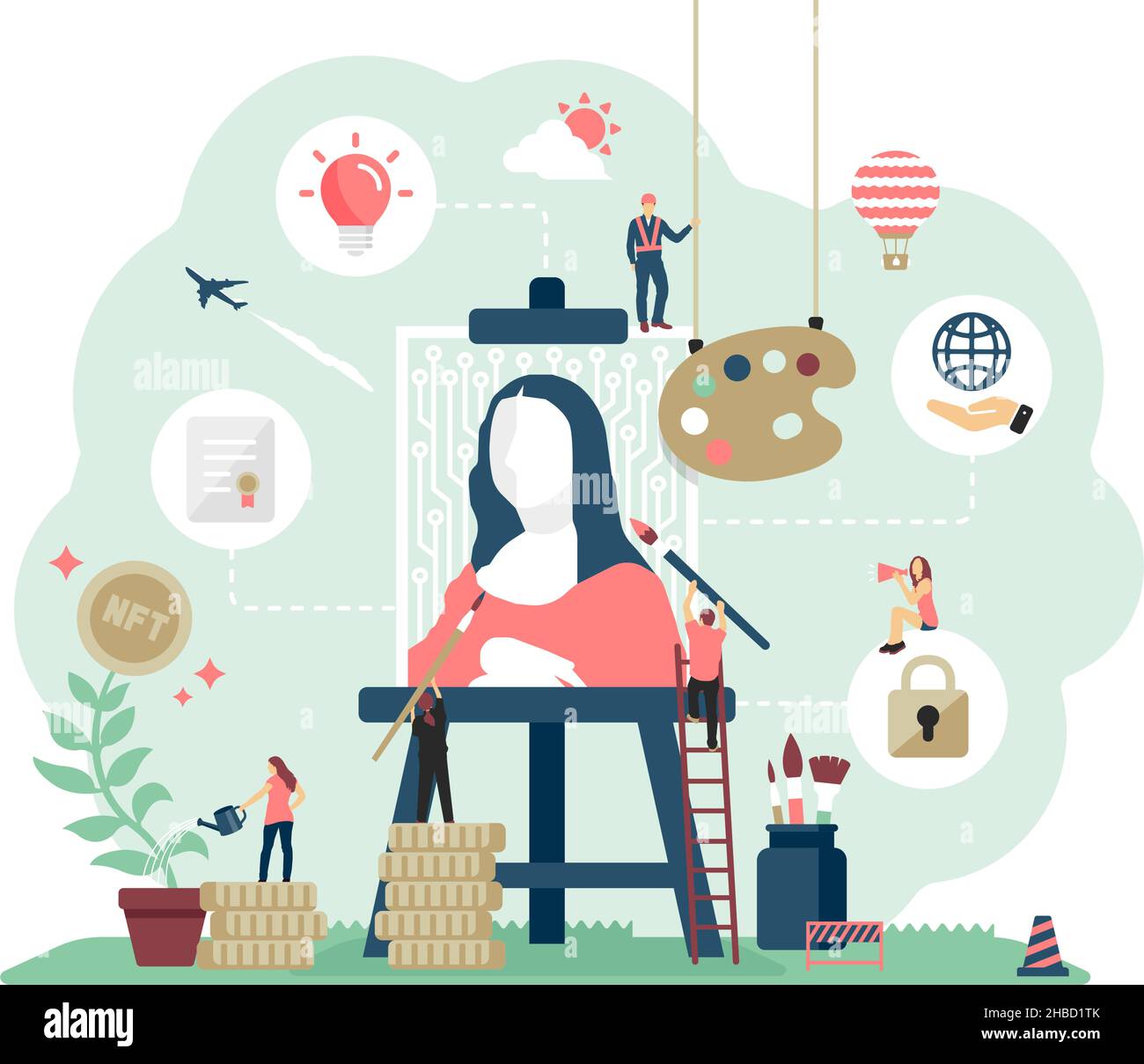 NFT ( non-fungible Token ) Concept Vector Illustration Stock Vektor