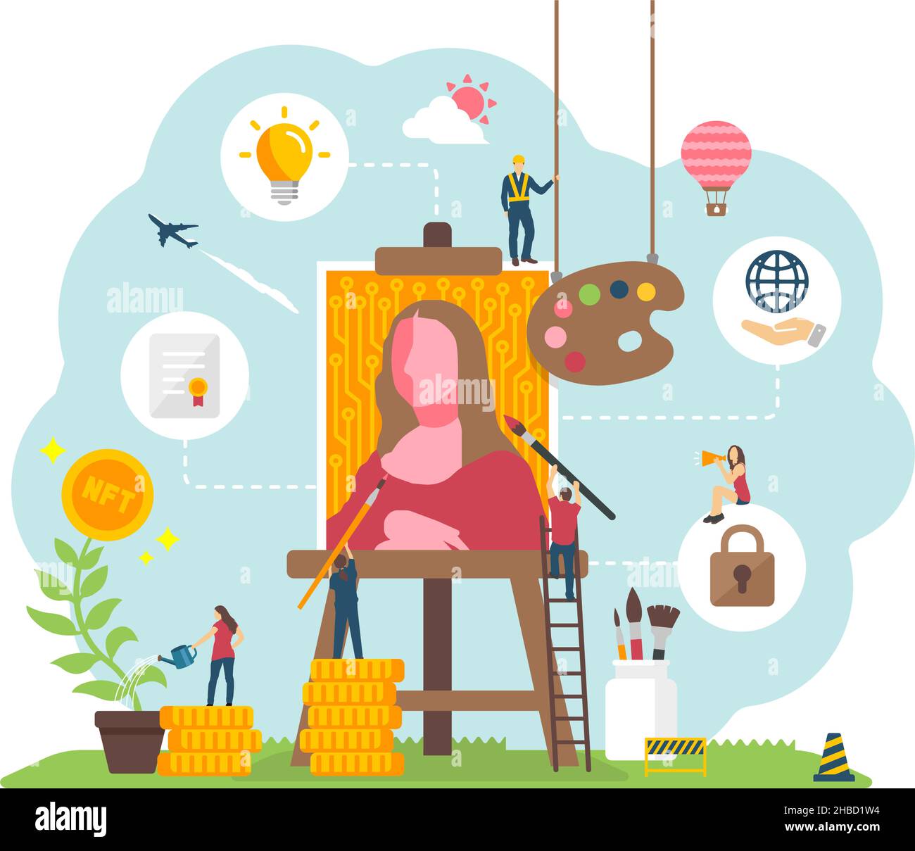 NFT ( non-fungible Token ) Concept Vector Illustration Stock Vektor