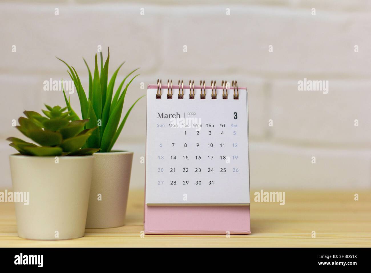 Kalender für März 2022 auf hellem Hintergrund Stockfoto