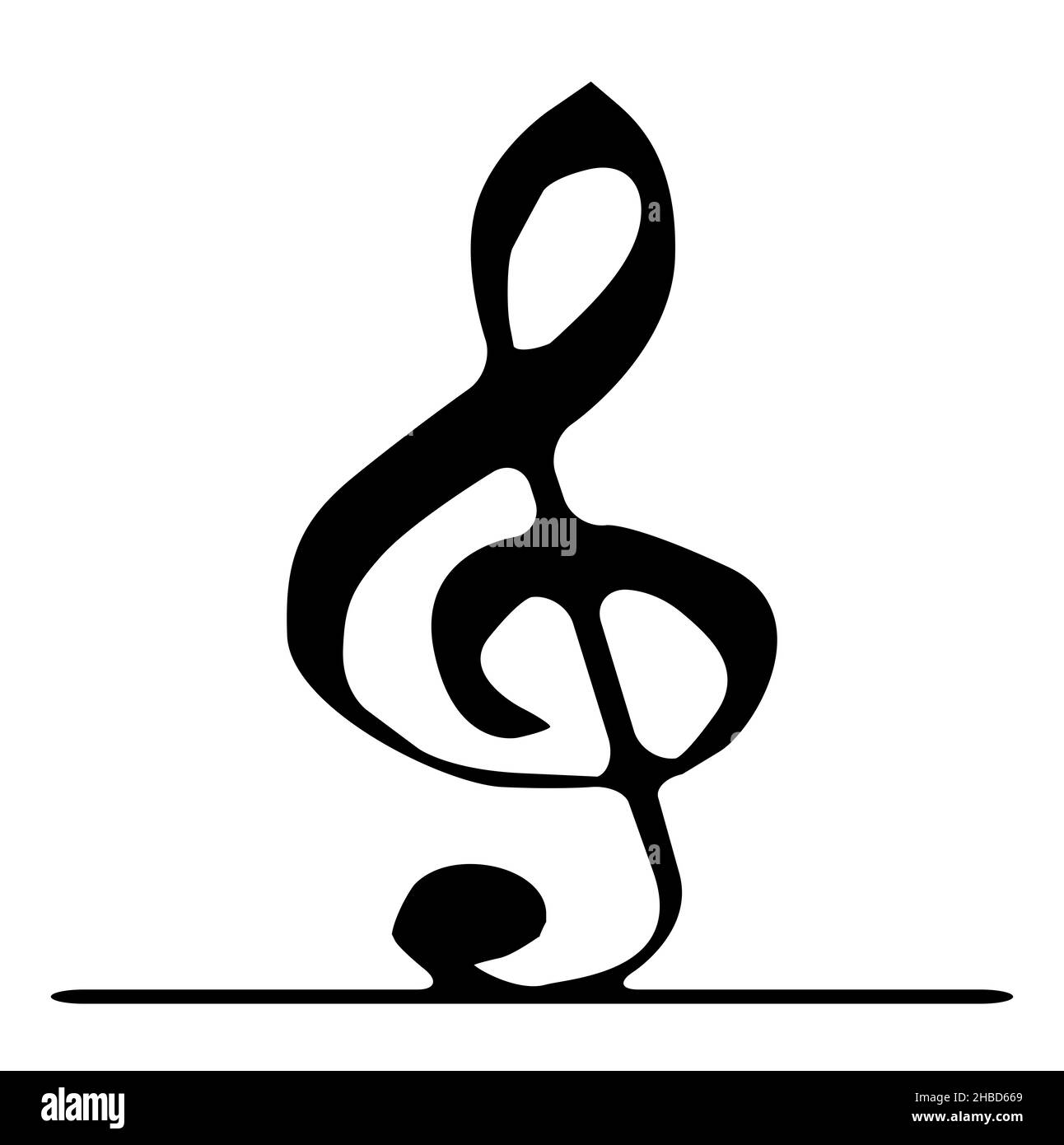 Ein abstrakter schwarzer Violinschlüssel, isoliert auf Weiß. Stockfoto