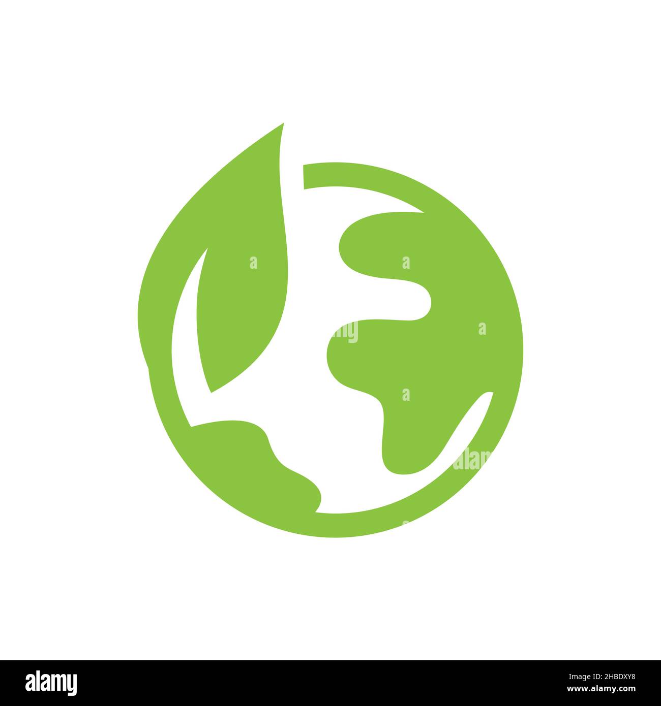 Planet Erde mit Vektor-Symbol mit Blattfüllung. Grüner Globus, Umweltsymbol. Stock Vektor
