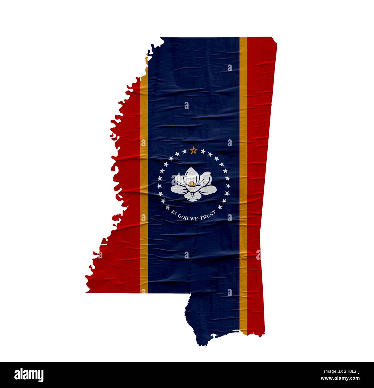 KARTE DES US-Bundesstaates Mississippi mit Flagge auf altem Papierdesign Stockfoto