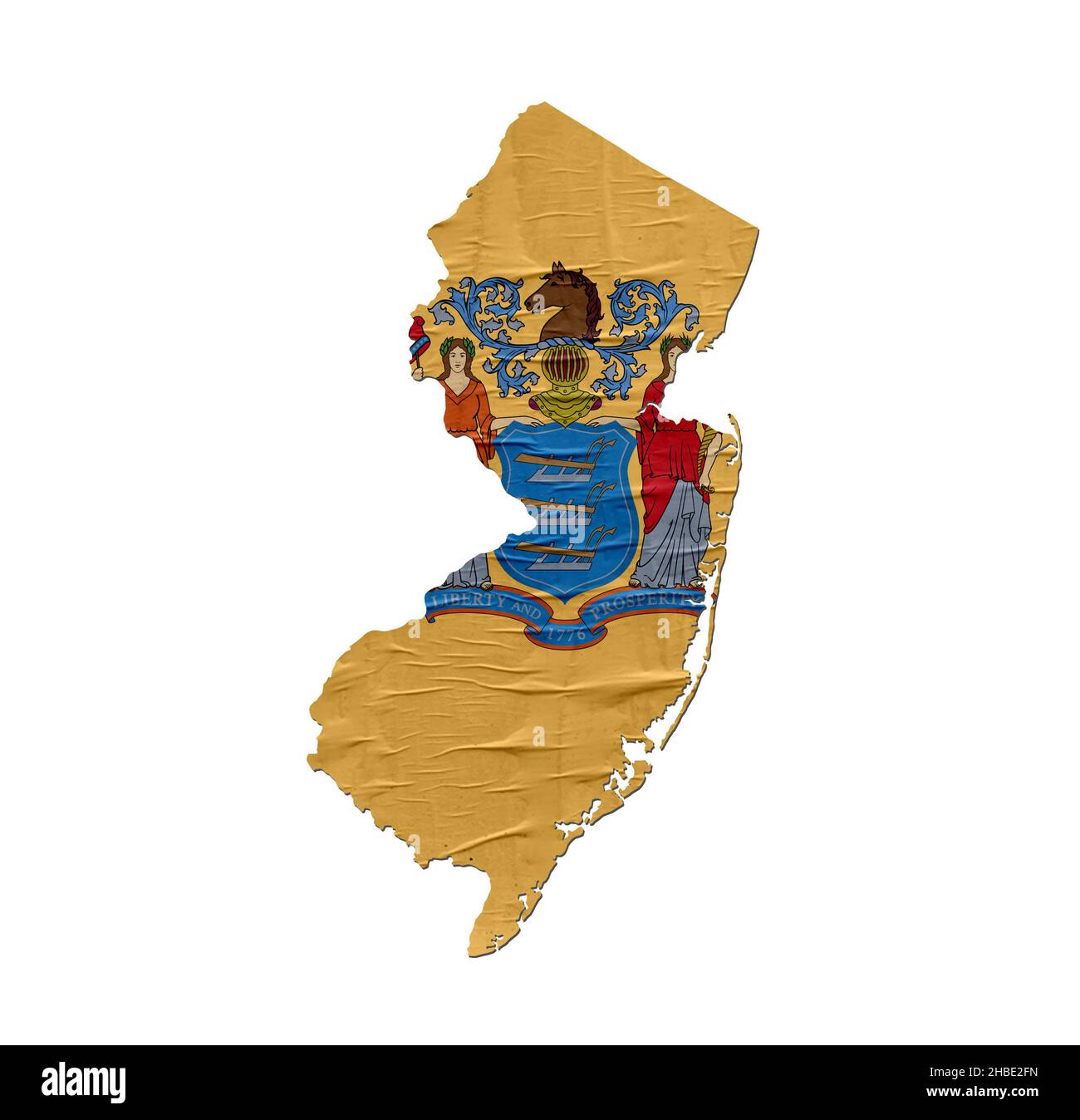 Karte DES US-Bundesstaates New Jersey mit Flagge auf altem Papierdesign Stockfoto