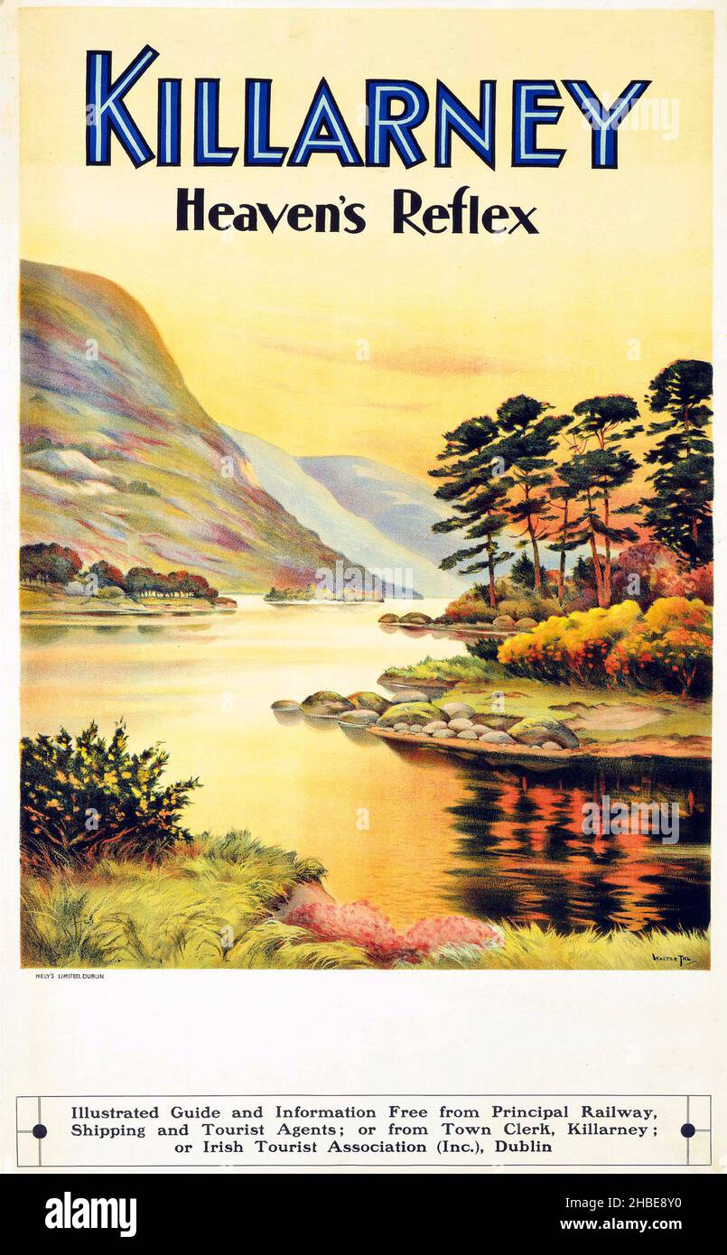 Walter Till - KILLARNEY - Heaven's Reflex, Poster - 1930. Vintage-Reiseposter. Unbekannter Künstler. Stockfoto