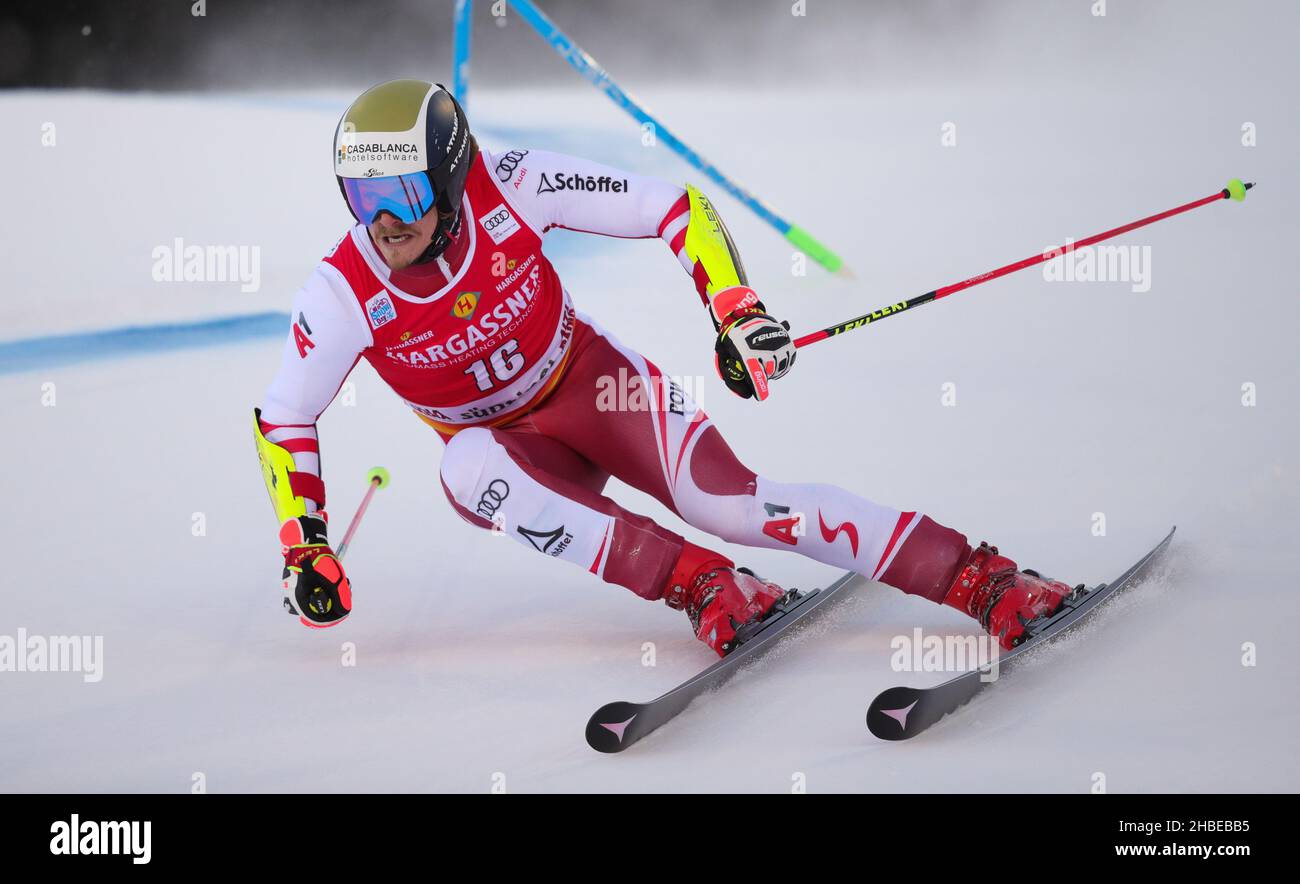 FELLER Manuel (AUT) Dritter Platz im FIS Ski World Cup 2021 - Herren Riesenslalom, alpines Skirennen in Alta Badia, Italien, Dezember 19 2021 Stockfoto