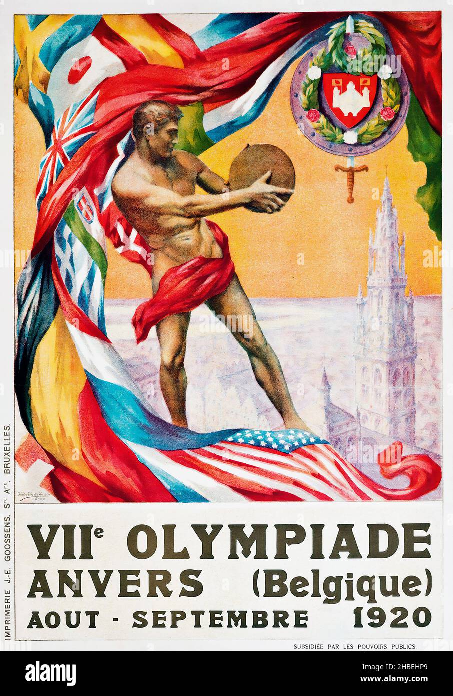 Plakat zu den Olympischen Spielen - Walter van der Ven (1884-1923) und Martha Van Kuyck (1884-1923) VIie OLYMPIADE, ANVERS Belgien 1920 Stockfoto