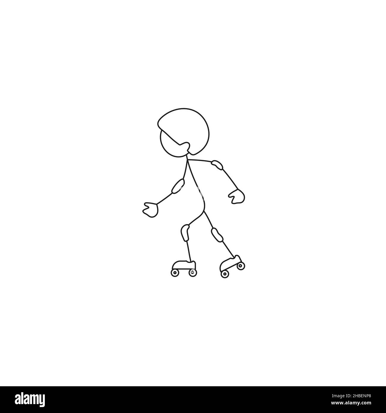 Stick Figur Kind Rollerblading Symbol Vektor isoliert auf weißem Hintergrund Stock Vektor