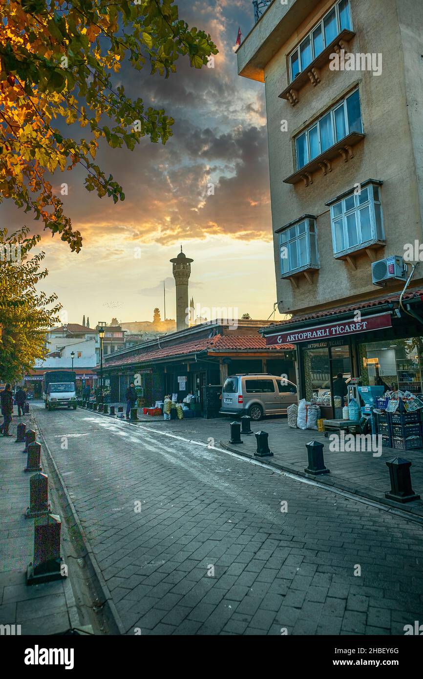 Blick auf die Straße und die Stadt von Gaziantep aus der Altstadt Stockfoto