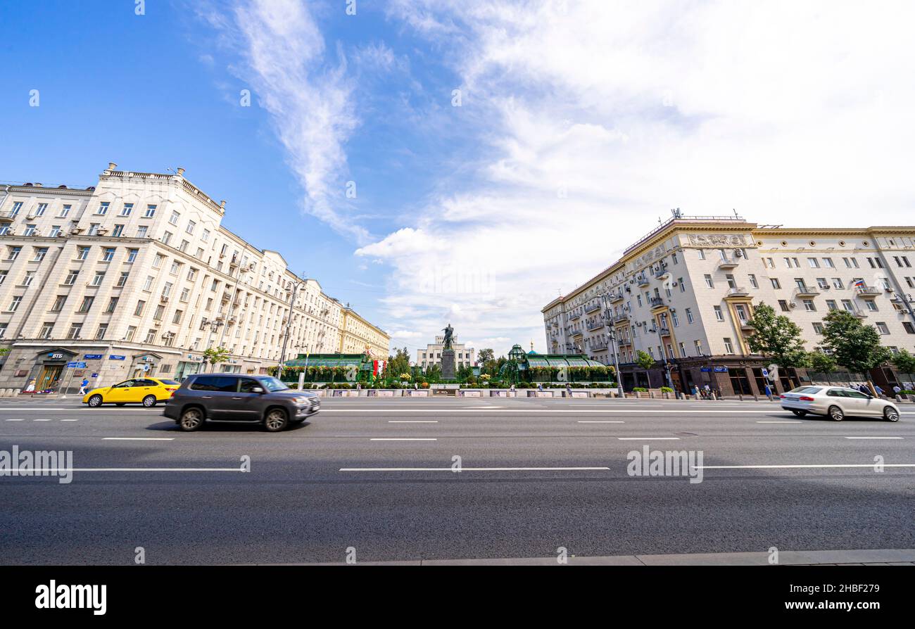 Tverskaya Straße und Tverskaia Platz, Moskau, Russland Stockfoto