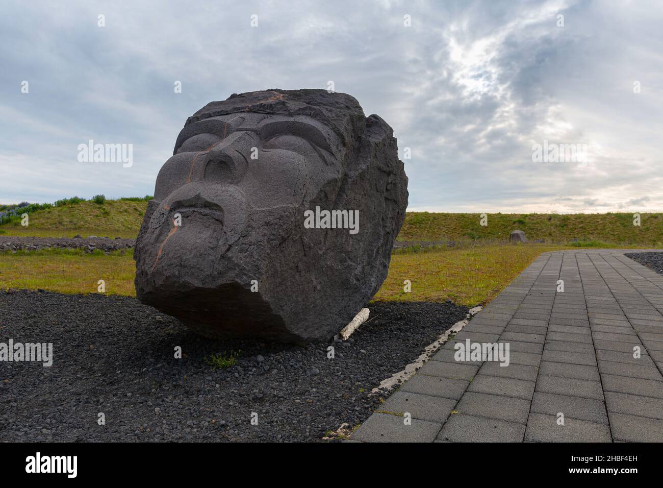 Kopf der isländischen wikinger-Statue. In der Nähe der isländischen Hauptstadt. Stockfoto