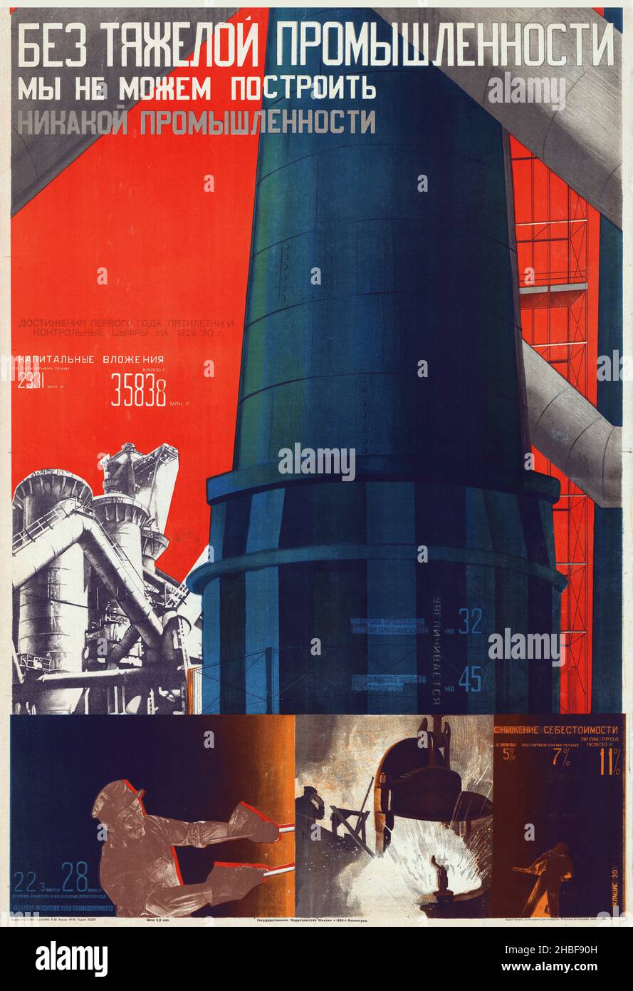 Vintage Poster - Russland / Sowjet von Gustavs Klucis (1895–1938). Russisches Propagandaposter. Ohne Schwerindustrie Können Wir Keine Industrie Aufbauen. Stockfoto