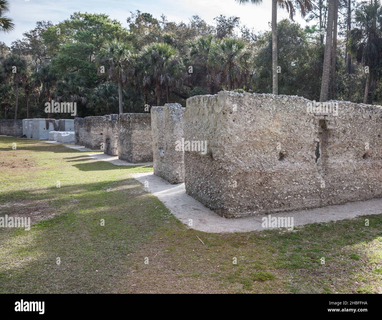 Sklavenkabinen aus Zement-Tabby in Kingsley Plantation, Florida. Stockfoto