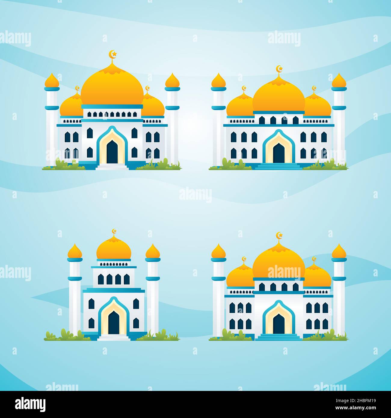 Moschee-Sammlungen, moderne islamische Gebäudedarstellung mit flachem Cartoon-Stil Stock Vektor