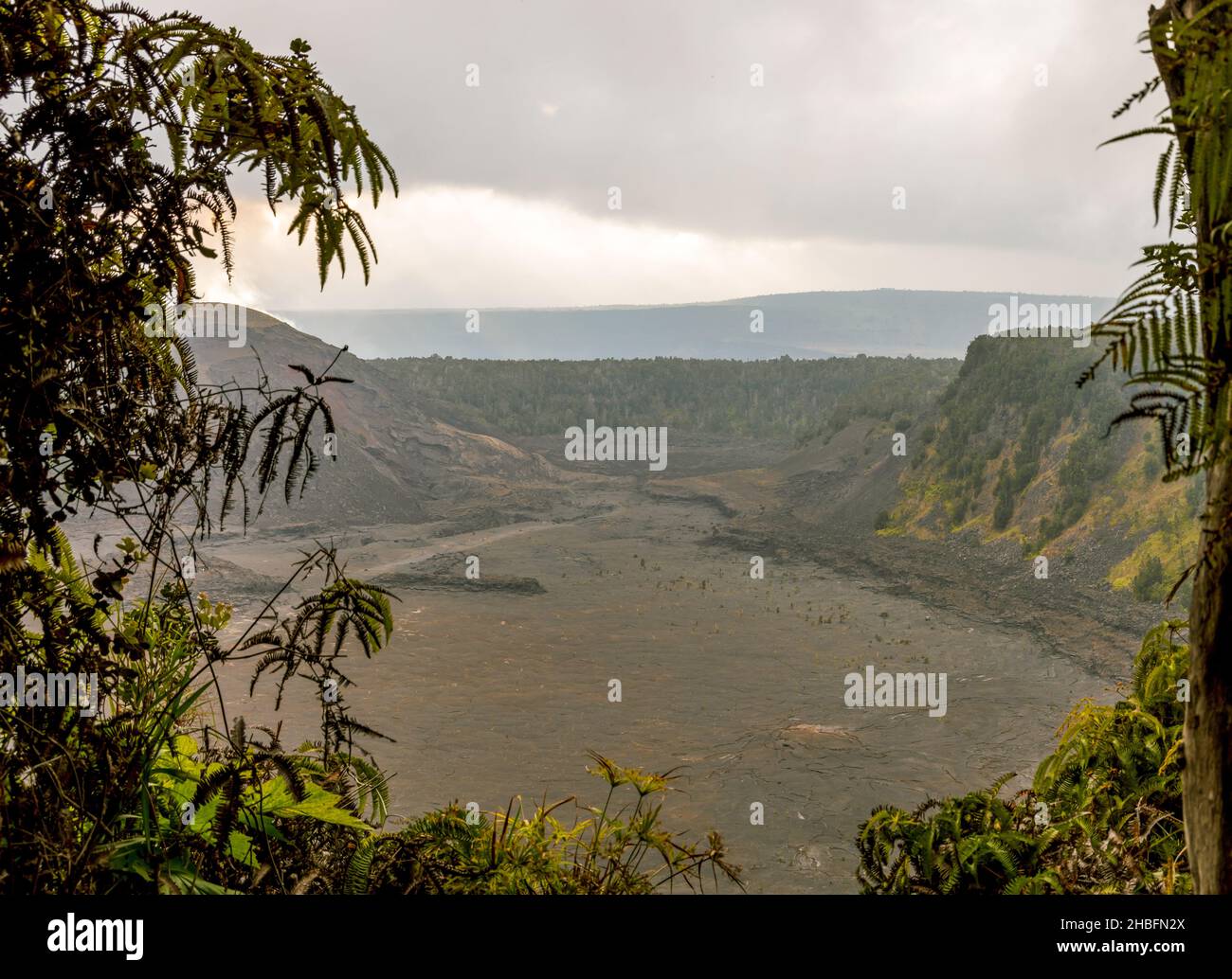 Blick auf den Kilauea Iki Krater im Volcanoes National Park auf der Big Island, Hawaii Stockfoto