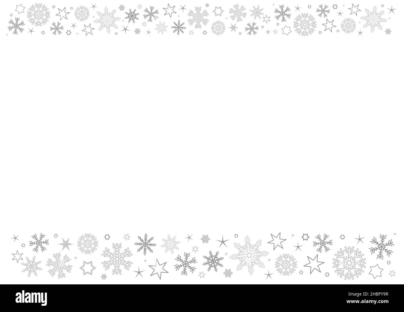 Der leere horizontale weiße Papierhintergrund mit grauen Winter Schneeflocken Kopf- und Fußzeile Stock Vektor
