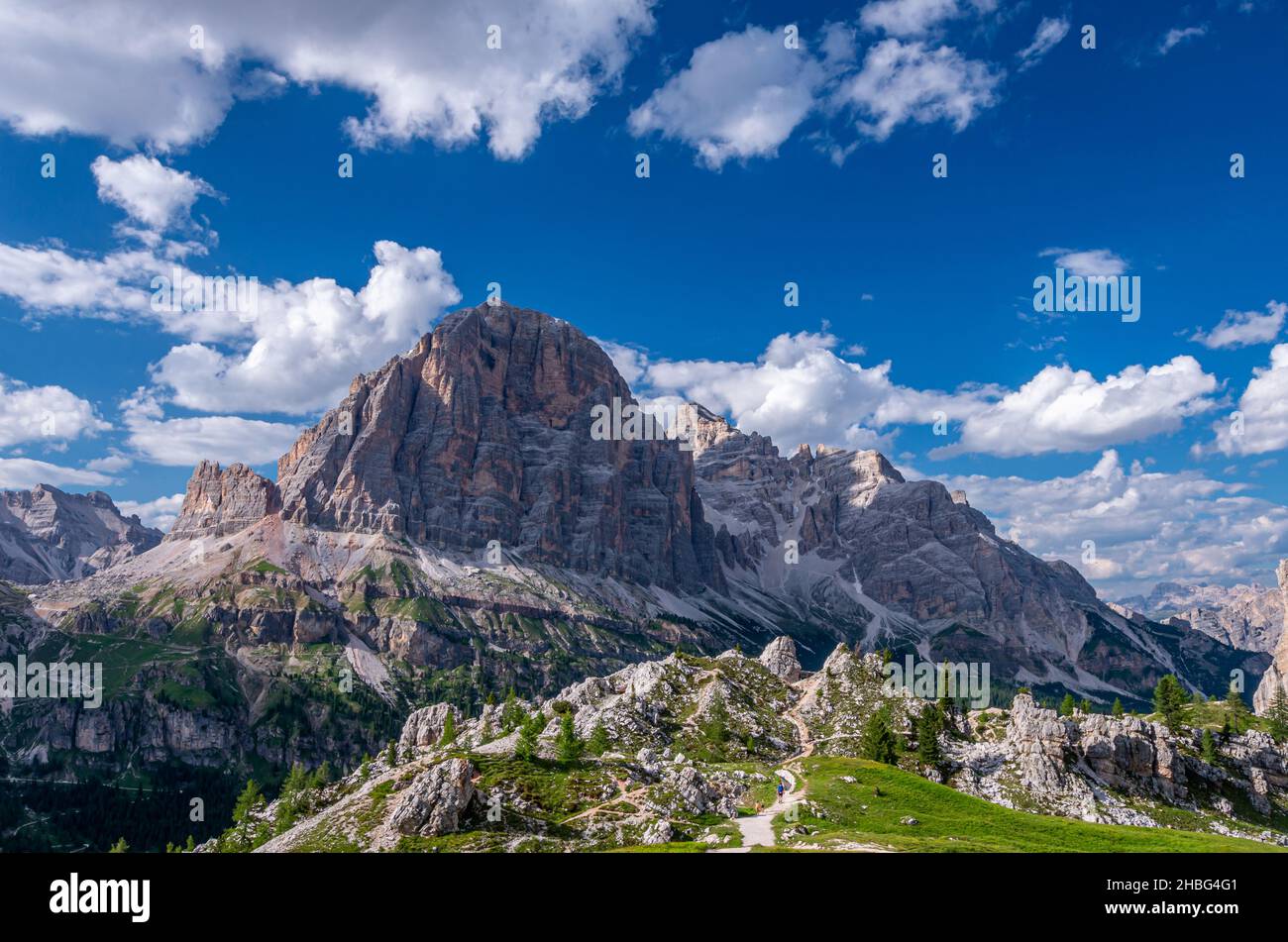Tofana di Rozes 3225 m, Blick von Cinque Torri, Dolomiti Alps, Italien. Die fünf Säulen in den Dolomiten, Südtirol, Südtirol Stockfoto