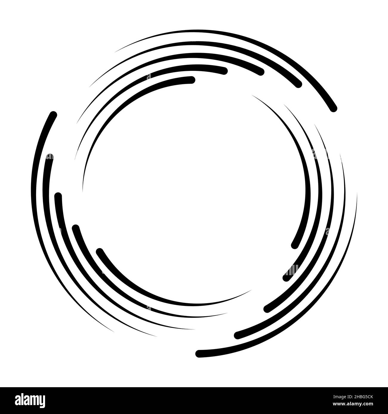Schwarze Geschwindigkeitslinien in runder Form, Wirbel für Rahmen, Turbulence Logo, Tattoo, Schild, Abbildung des Symbolbestands Stock Vektor