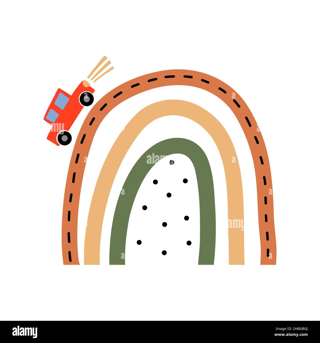 Einfacher Boho-Regenbogen. Rainbow Boho-Print, abstrakter Regenbogen-Vektor, Kinderzimmer-Vektor, abstrakte Kinder-Illustration, Boho-Kinderdesign Stockfoto