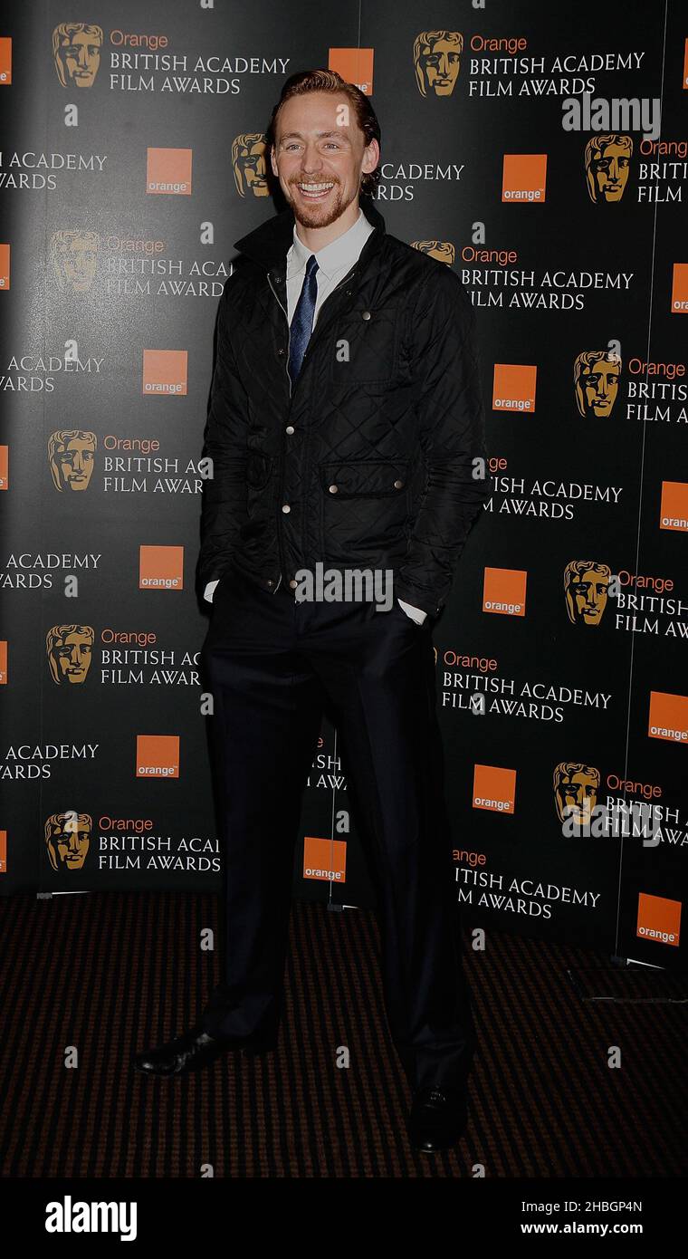 Tom Hiddleston, Schauspieler-Kandidat für die Orange British Academy Film Awards Orange Star Rising bei BAFTA, London, am 11,2012. Januar. Stockfoto
