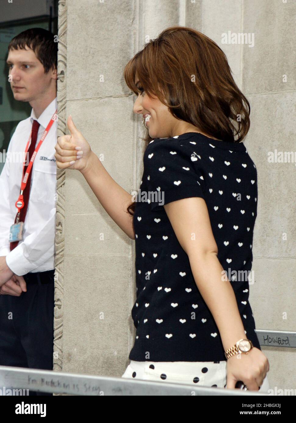 Cheryl Cole wird bei BBC Radio One im Zentrum von London gesehen. Stockfoto