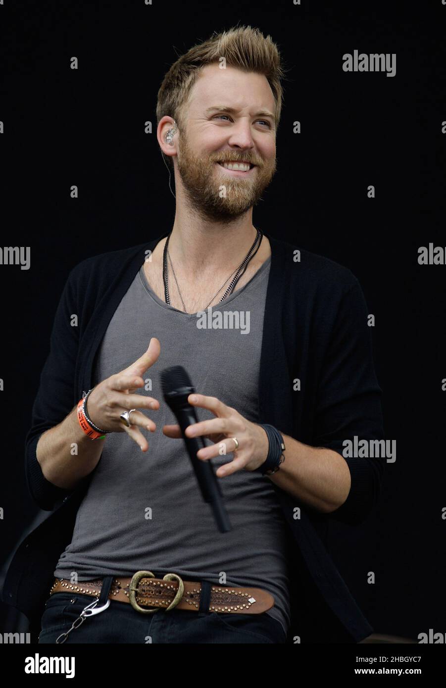 Charles Kelley von Lady Antebellum tritt am Samstag, den 14,2012. Juli, auf der Bühne des Hard Rock Calling Day 2 im Hyde Park auf. Stockfoto