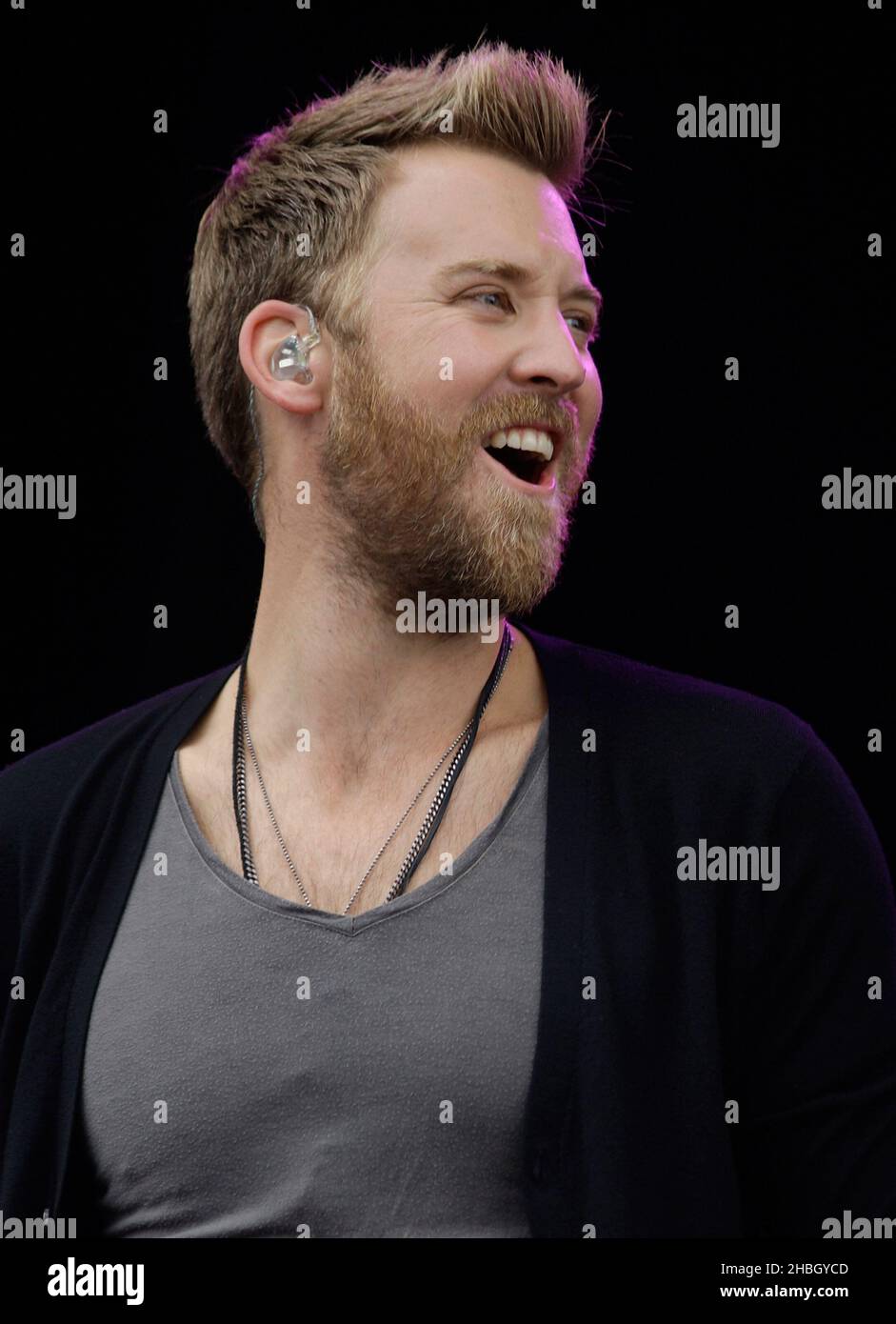 Charles Kelley von Lady Antebellum tritt am Samstag, den 14,2012. Juli, auf der Bühne des Hard Rock Calling Day 2 im Hyde Park auf. Stockfoto