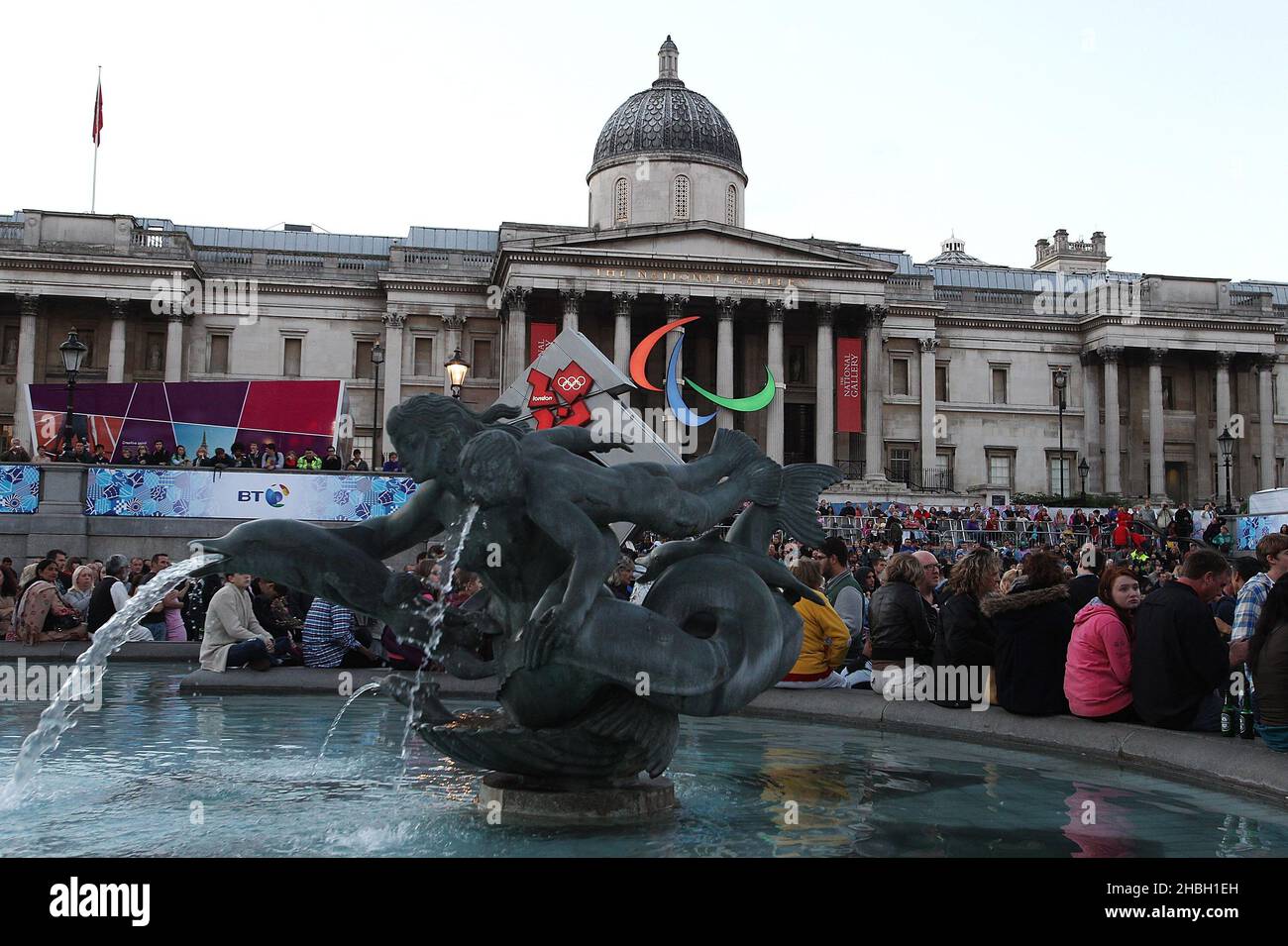 BT London Live Paralympics Eröffnungszeremonie Allgemeine Ansichten auf dem Trafalgar Square in London. Stockfoto