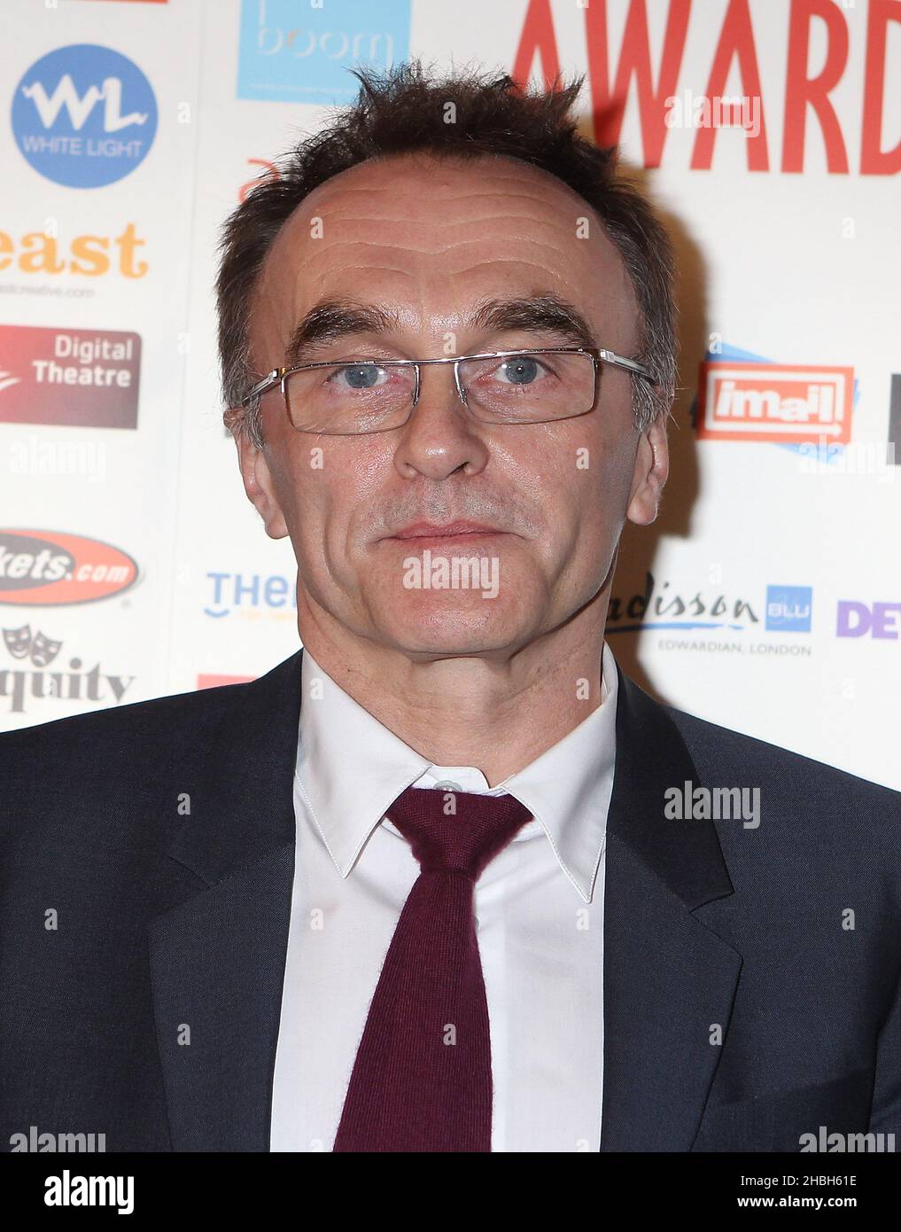 Danny Boyle mit der Auszeichnung für das aka Theatre Event Danny Boyle's Olympic Opening Ceremony of the Year bei den Whatsonstage Awards im Palace Theatre in London. Stockfoto