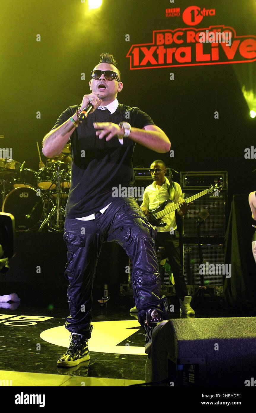 Sean Paul ist Schlagzeilen und spielt live auf der Bühne des BBC Radio 1Xtra im Hammersmith Apollo in London. Stockfoto